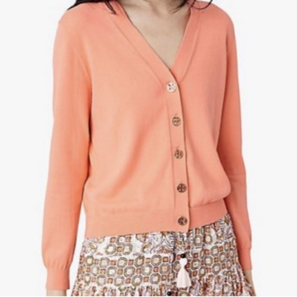 NWT Tory Burch Margeaux Coral Sunset Cardigan Size Small beautiful sweater - Picture 1 of 3